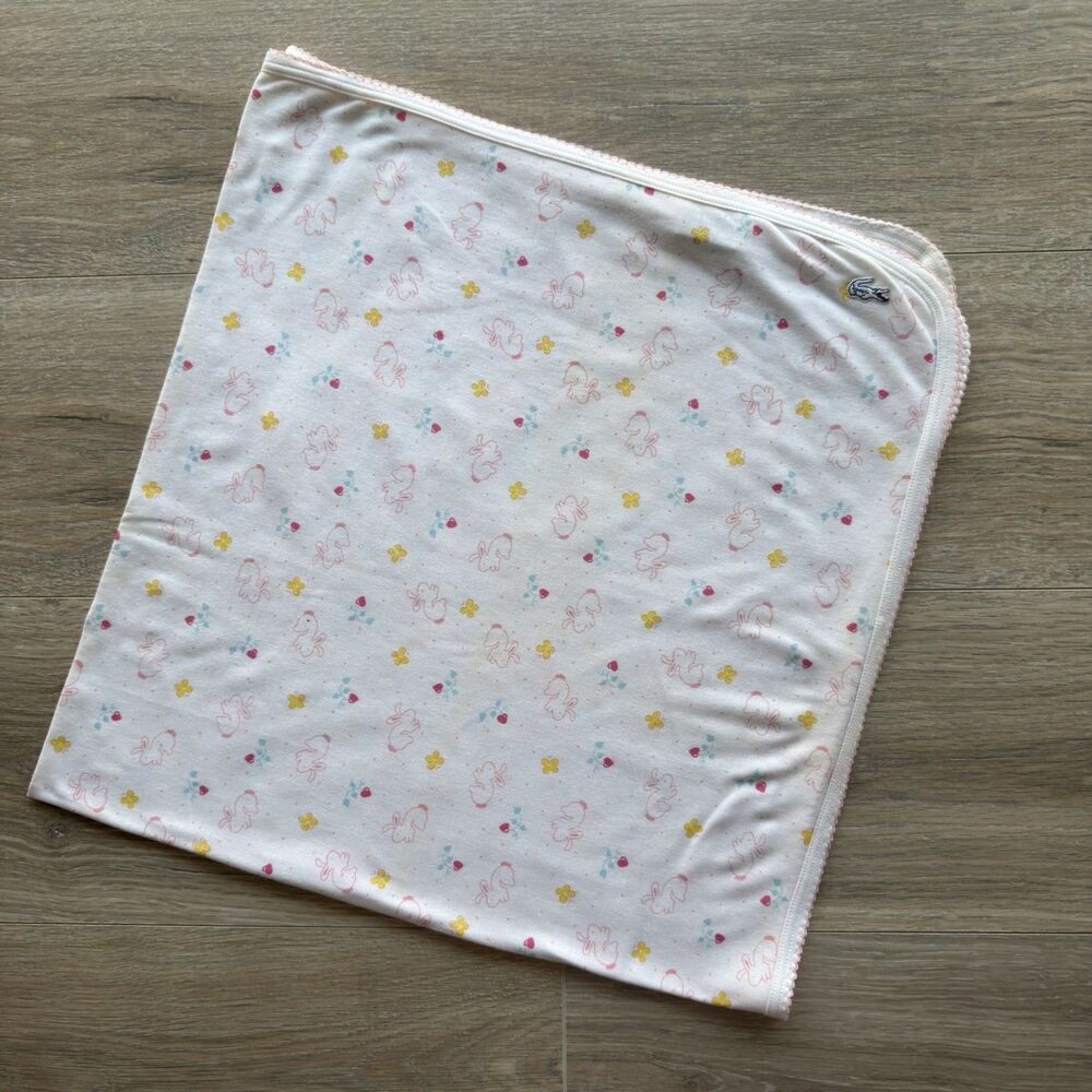 Vintage Lacoste Baby Blanket Cotton 80’s / 90’s Nursery Bunnies Cottagecore